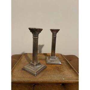 Vintage Silver Column Candlestick (Set of 2)